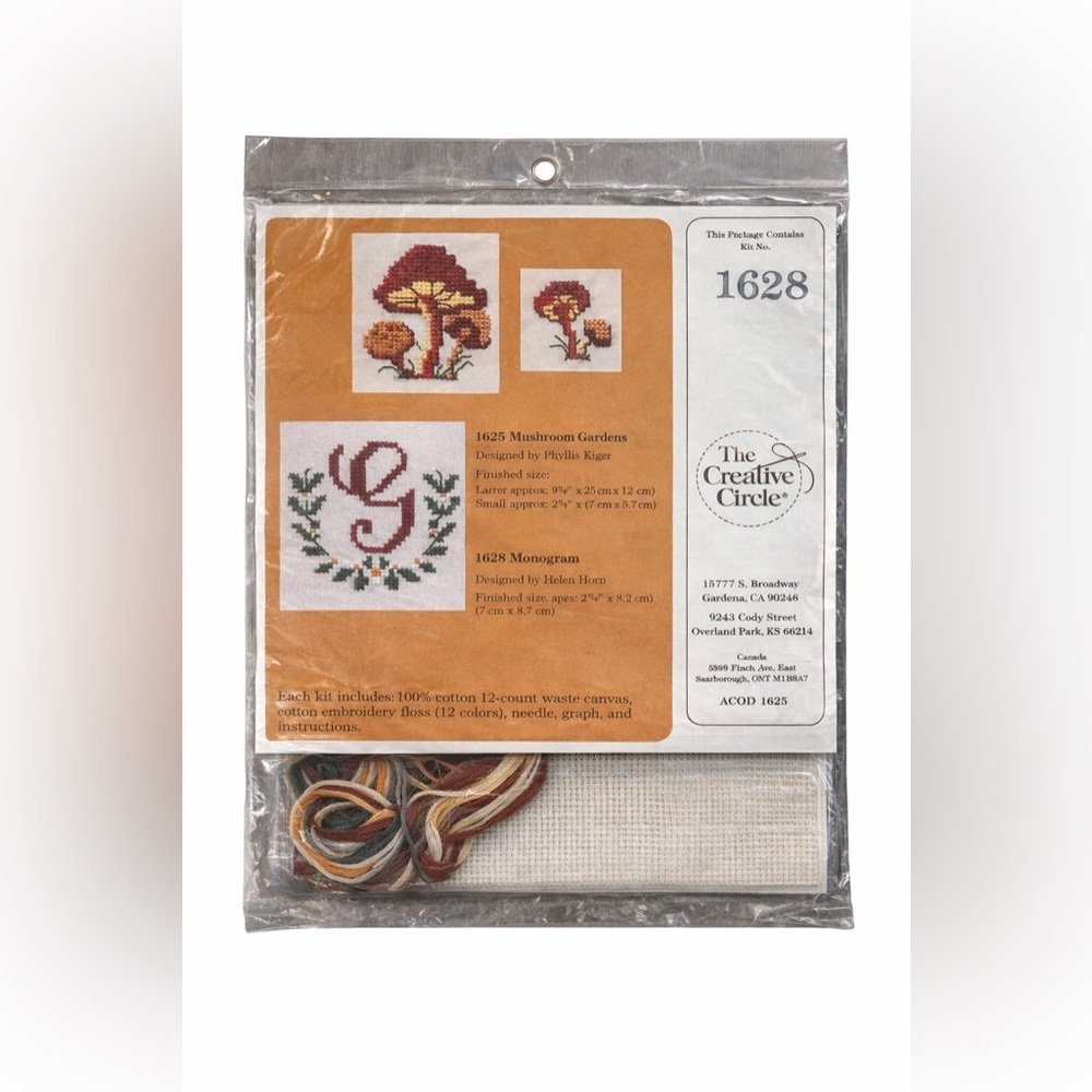 Vintage Creative Circle Cross Stitch Kits Lot of 2 Mushroom Garden Monogram 1628